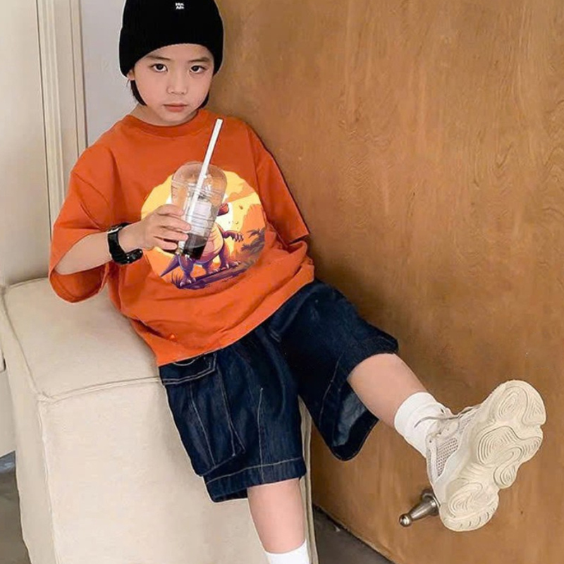 Bộ jean bé trai túi hộp khủng long