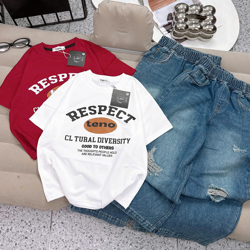 Bộ jean dài bé gái rách Respect