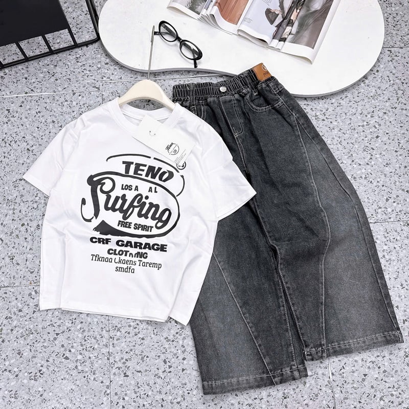 Bộ jean dài bé gái Surfing