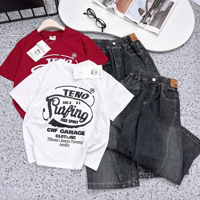 Bộ jean dài bé gái Surfing