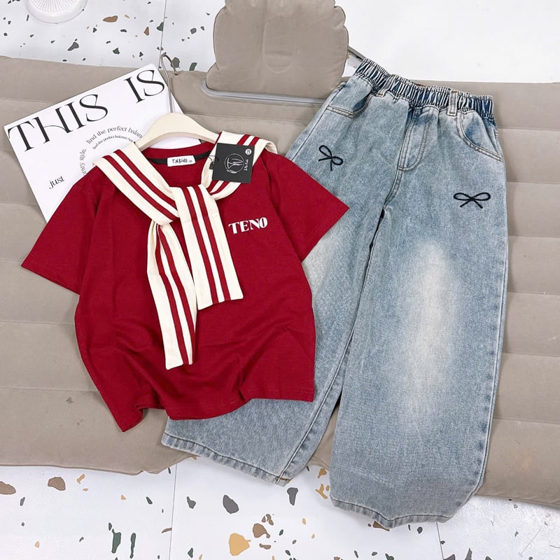 Bộ jean dài bé gái teno thủy thủ