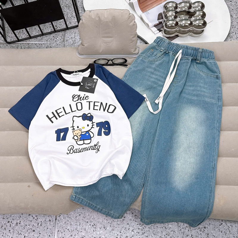 Bộ jean dài bé gái Kitty 1779
