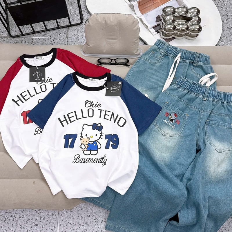 Bộ jean dài bé gái Kitty 1779