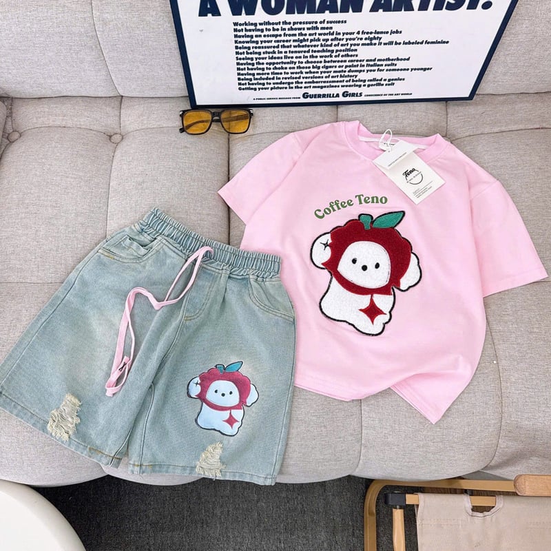 Bộ jean ngố bé gái Cún Coffee
