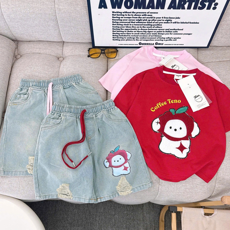 Bộ jean ngố bé gái Cún Coffee