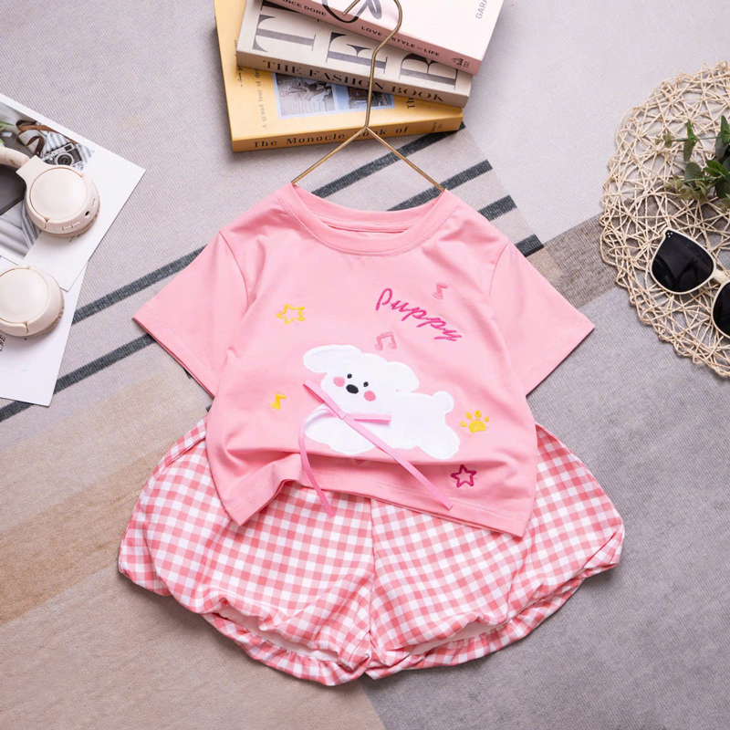 Bộ quần bí caro bé gái chó Puppy