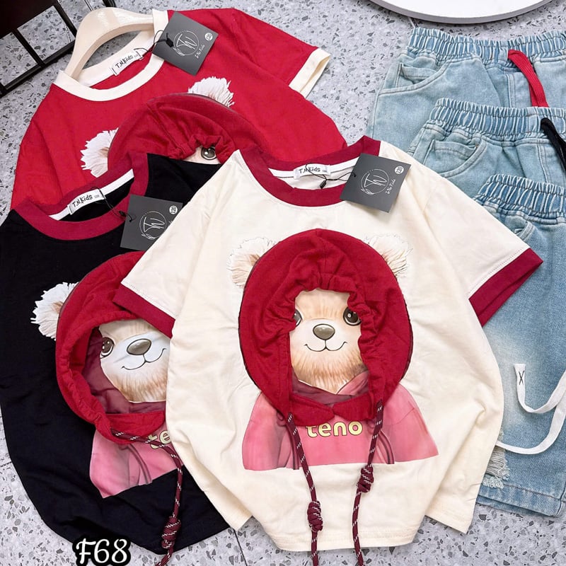 Bộ short jean bé gái chó đội nón