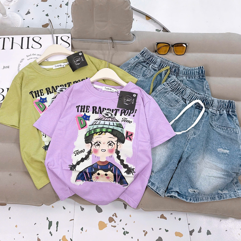 Bộ short jean bé gái cô gái Rabbit