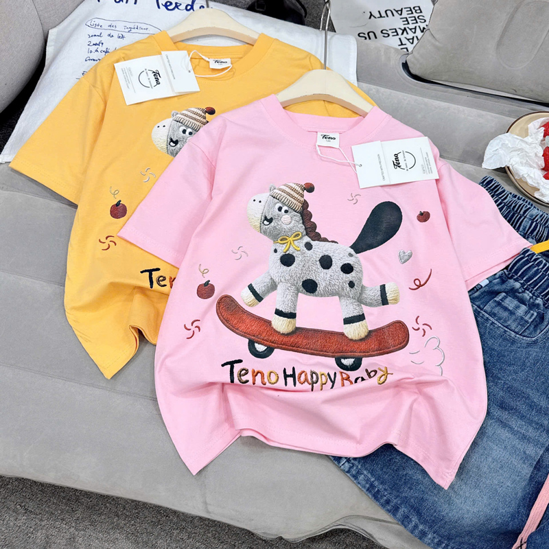 Bộ short jean bé gái ngựa Happy