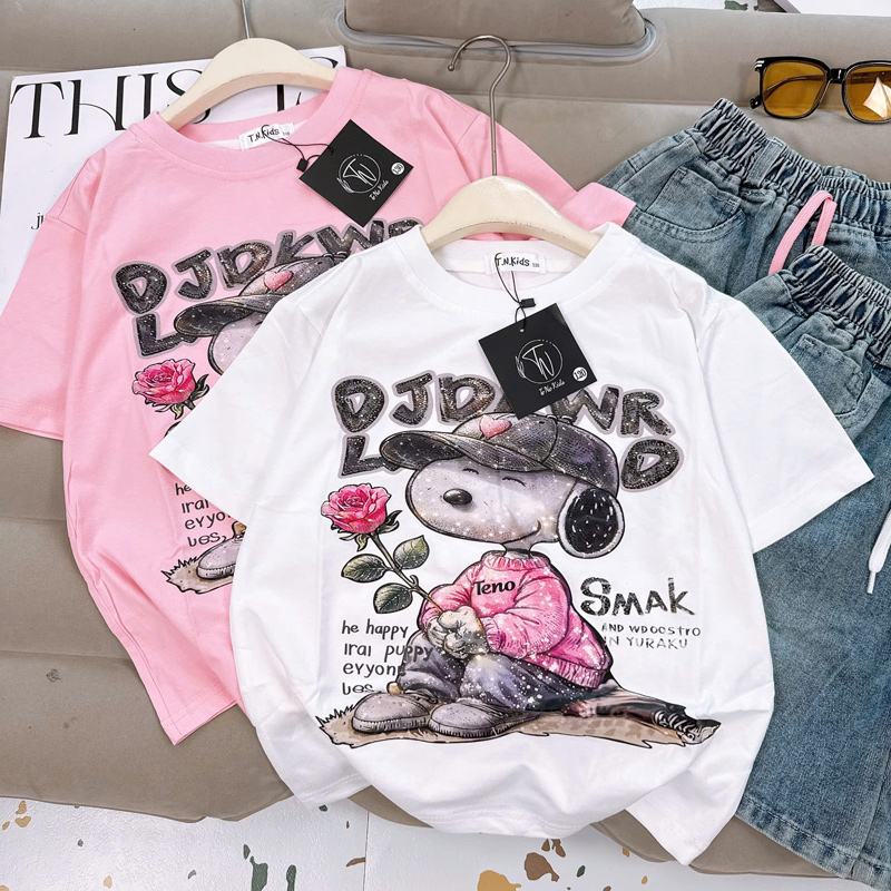 Bộ short jean bé gái snoppy hoa