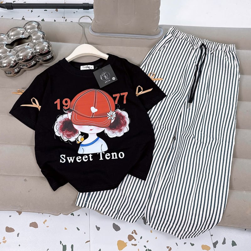 Bộ thun dài bé gái sọc Teno 1977