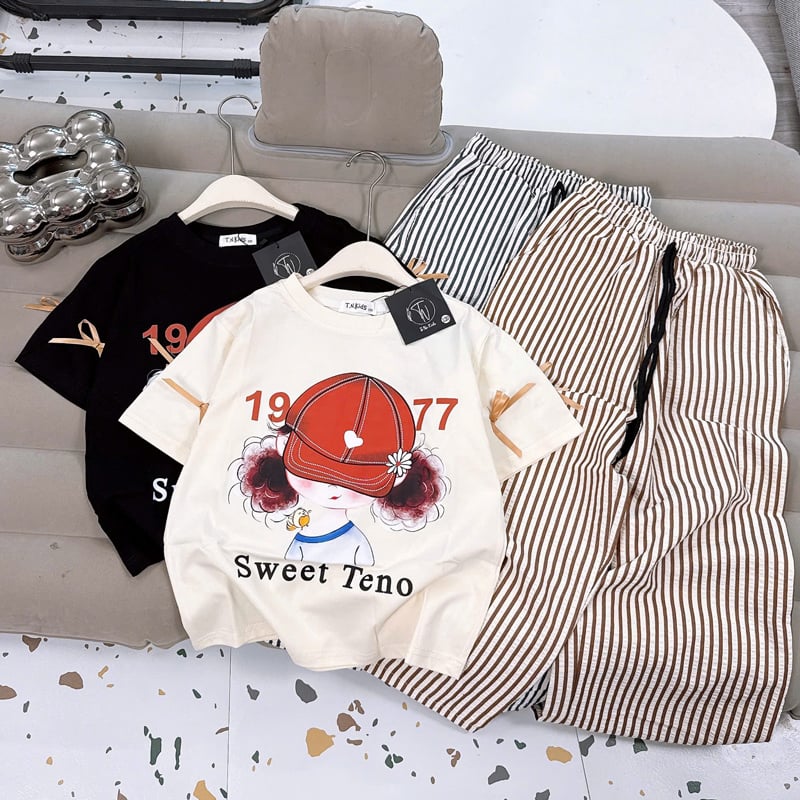 Bộ thun dài bé gái sọc Teno 1977