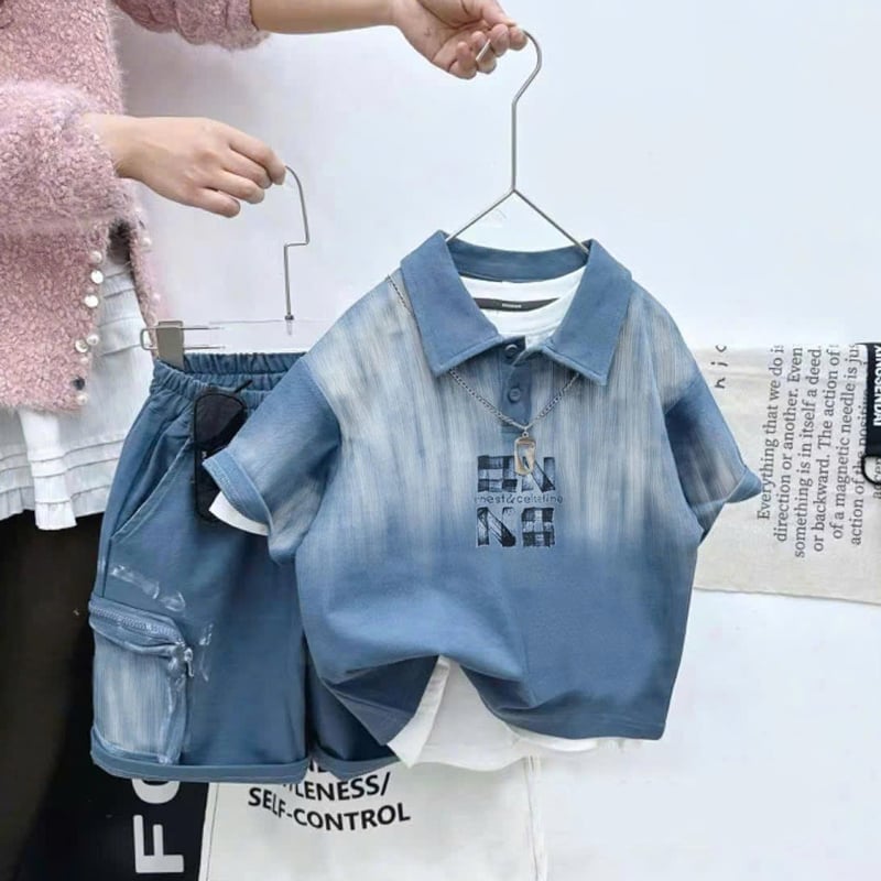 Bộ thun bé trai cổ trụ loang On No