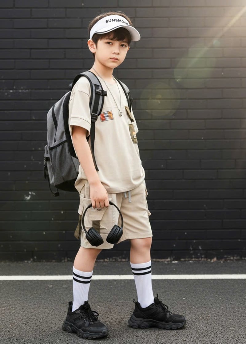 ​​​​​​​Bộ thun bé trai nắp túi logo tag