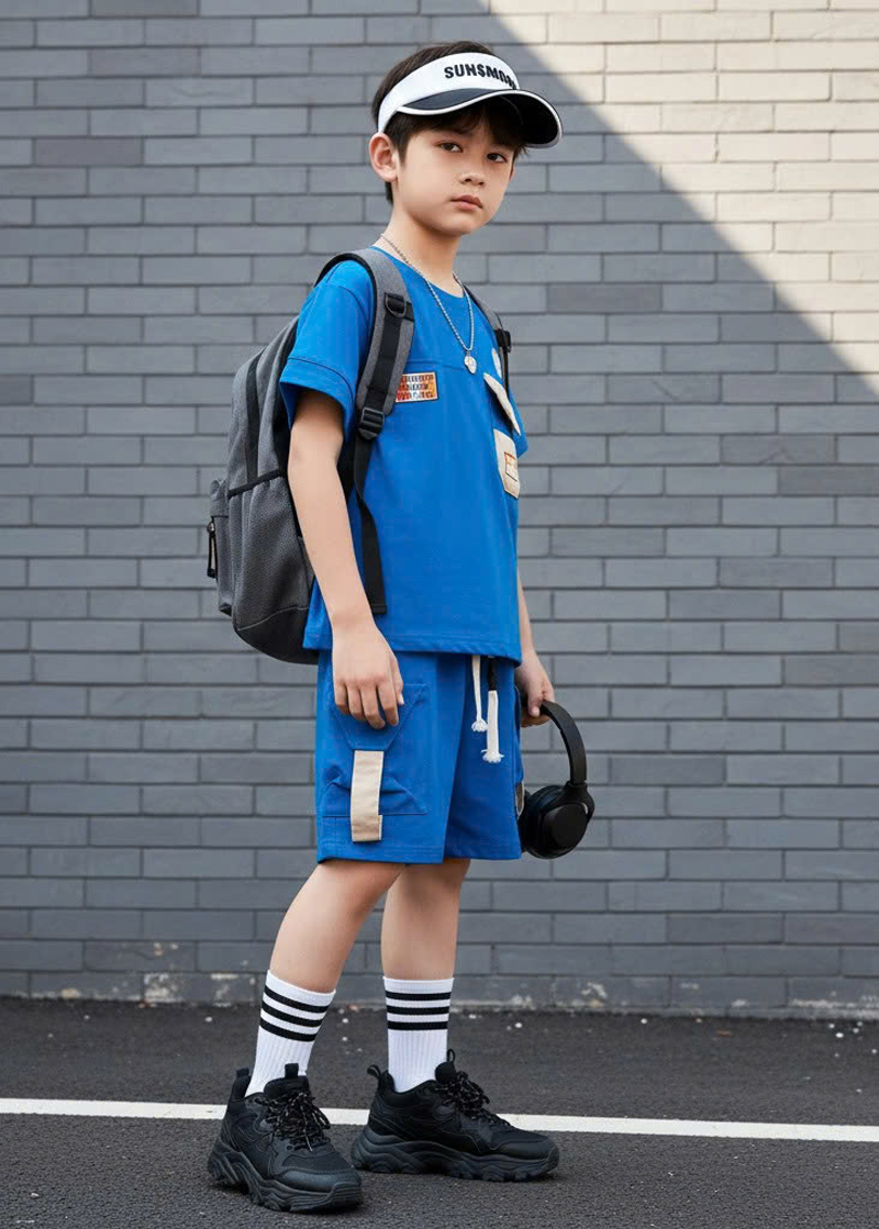 ​​​​​​​Bộ thun bé trai nắp túi logo tag