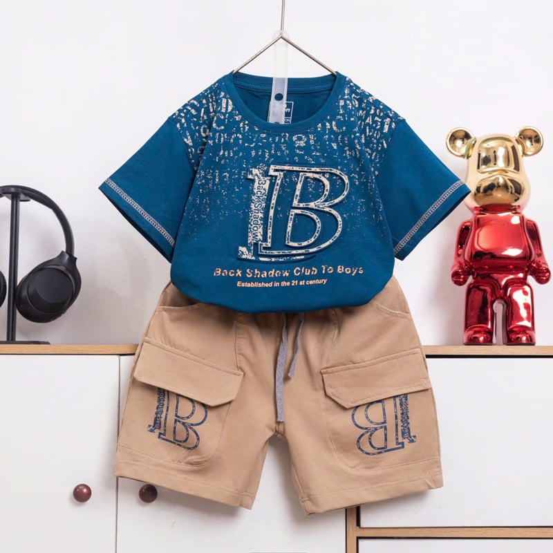 Bộ thun bé trai túi hộp chữ B nổi