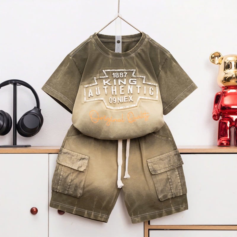 Bộ thun bé trai wash đá King