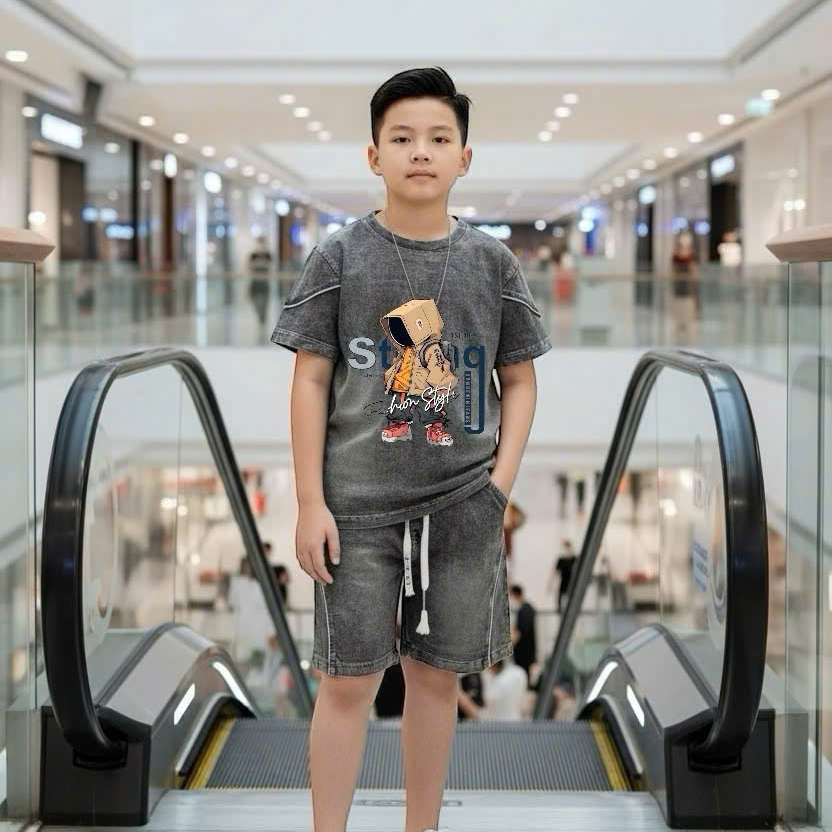 Bộ thun bé trai wash đá Robot