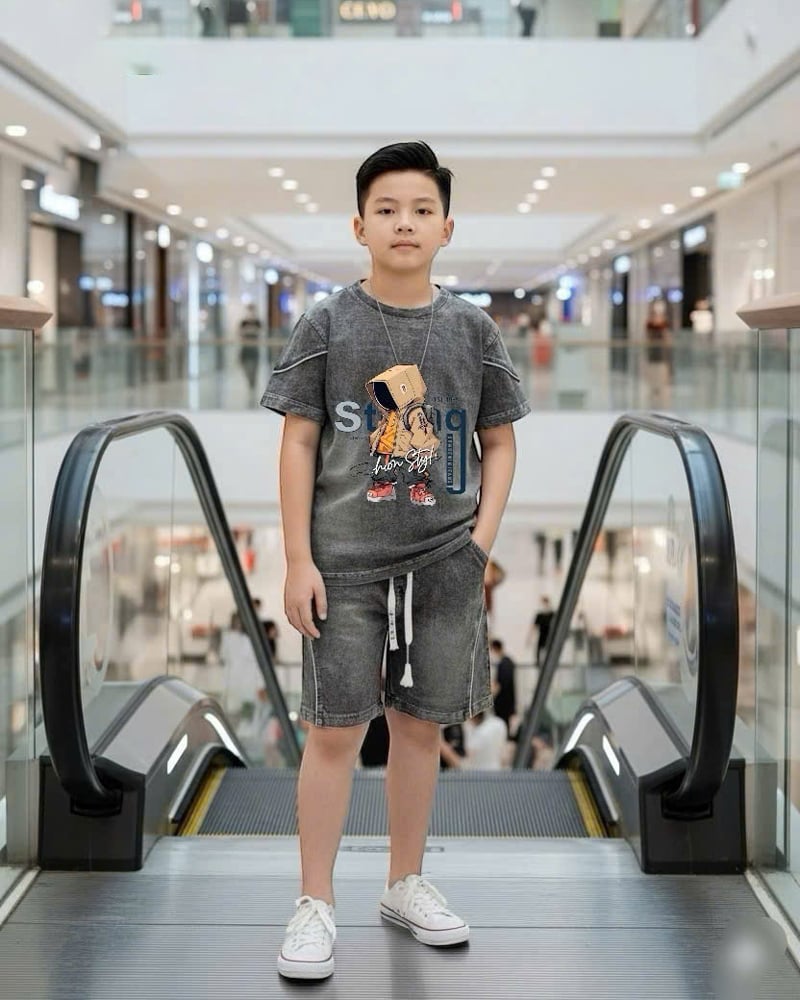 Bộ thun bé trai wash đá Robot