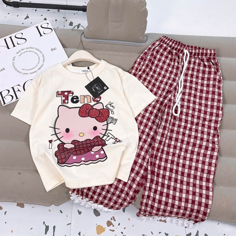 Bộ thun dài bé gái sọc cô gái YKF