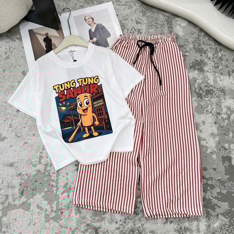 Bộ thun dài sọc bé gái Tung Tung