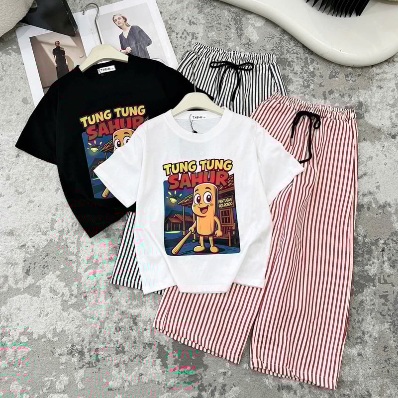 Bộ thun dài sọc bé gái Tung Tung