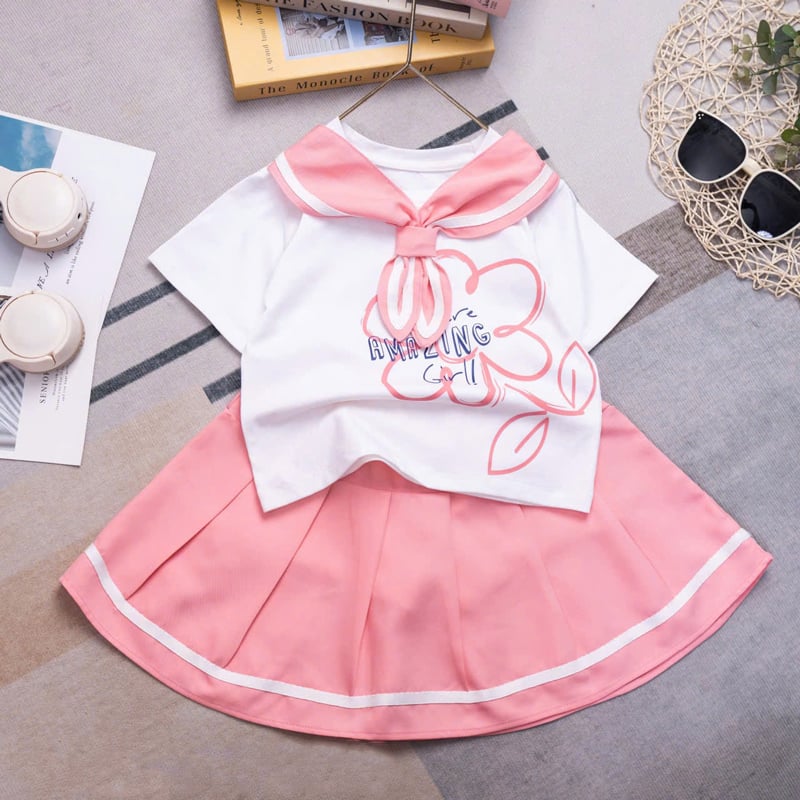 Bộ váy bé gái thủy thủ hoa