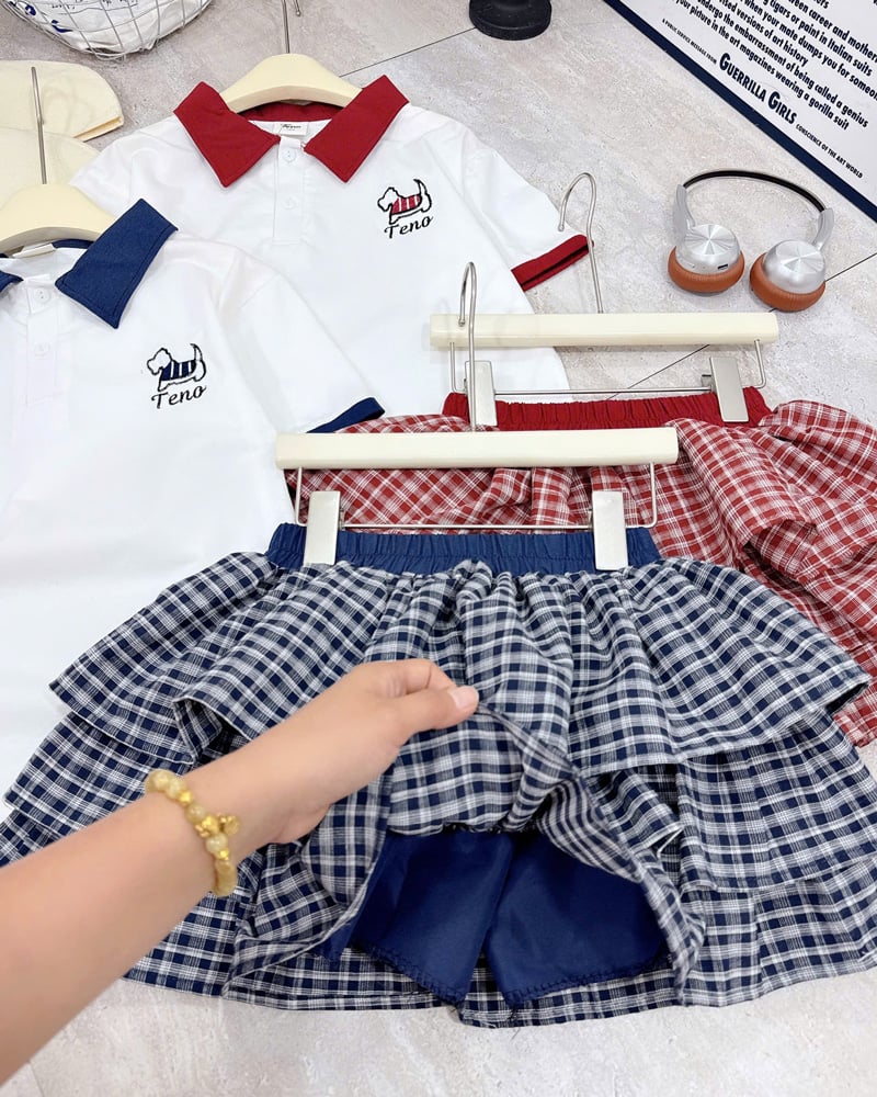 Bộ váy tầng bé gái cổ polo