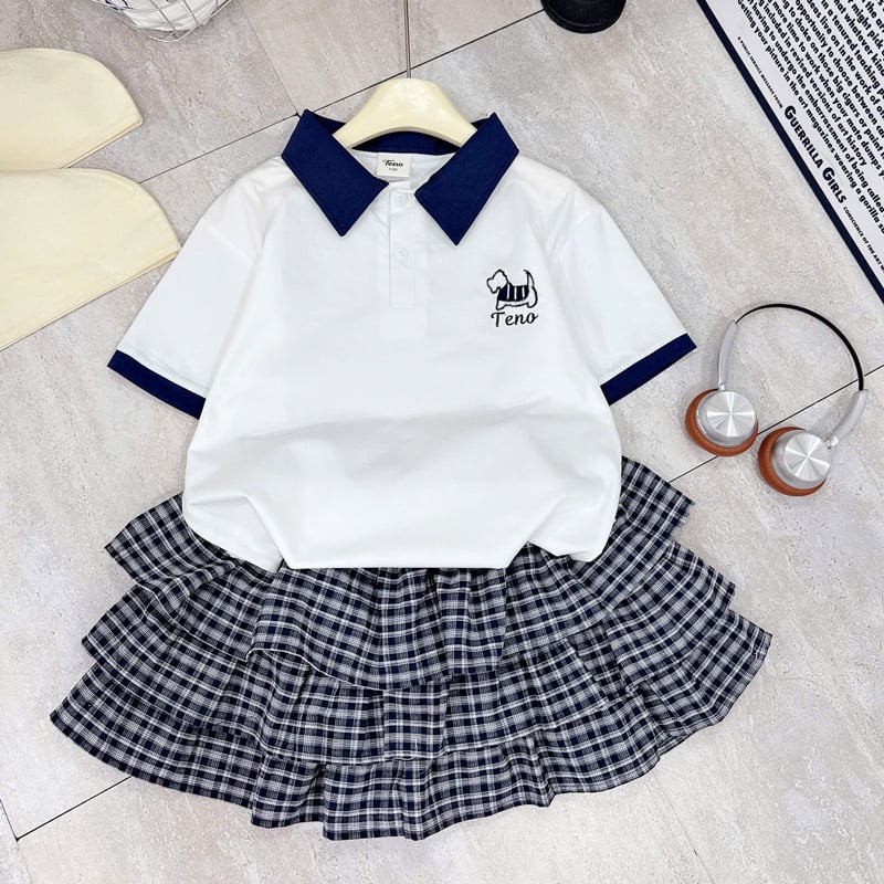 Bộ váy tầng bé gái cổ polo