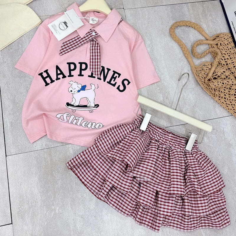 Bộ váy tầng bé gái cún nơ