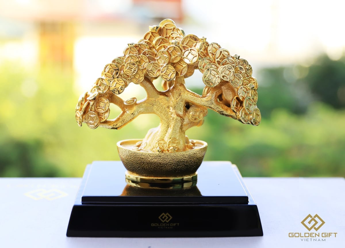 Cây kim tiền dát vàng, kim ngân mạ vàng 24k