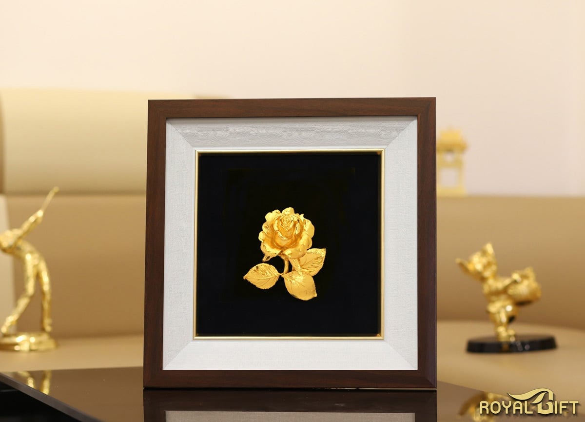 Tranh cành hoa hồng mạ vàng 24K cao cấp