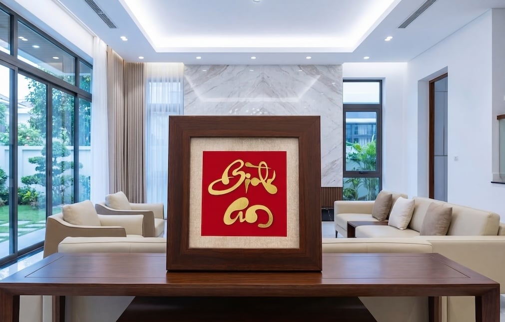 Tranh chữ An mạ vàng 24K