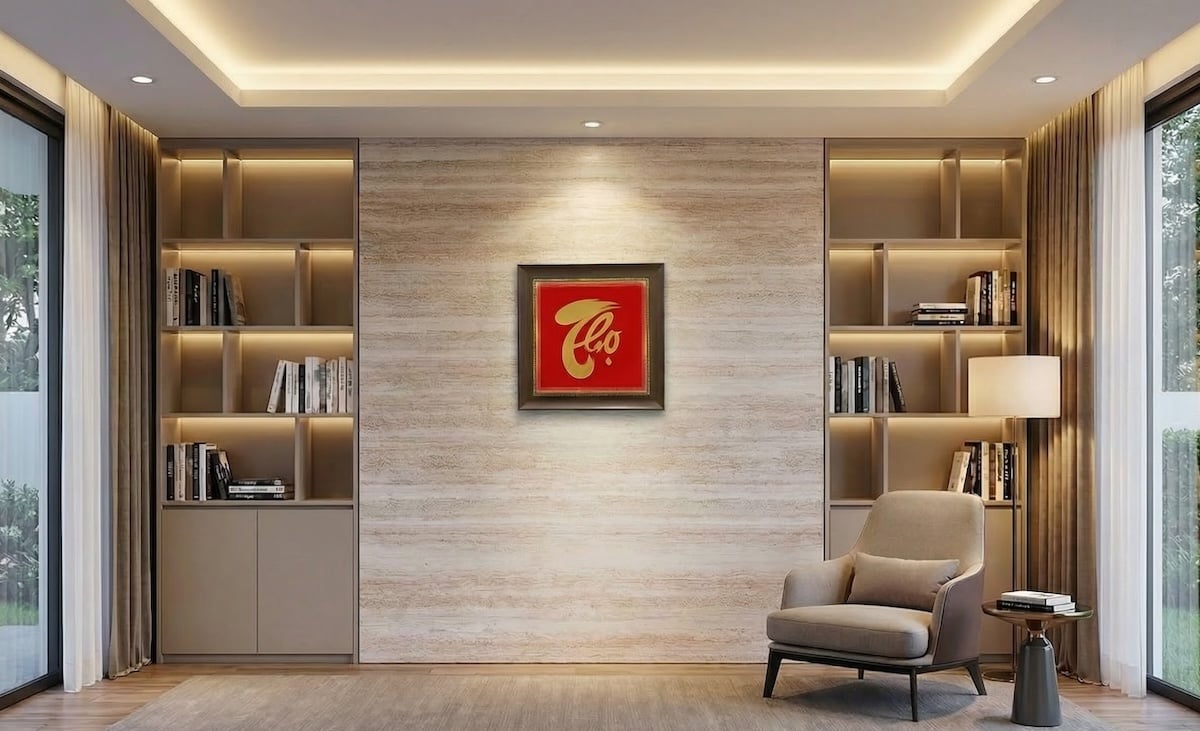 Tranh chữ thọ thư pháp mạ vàng 24K