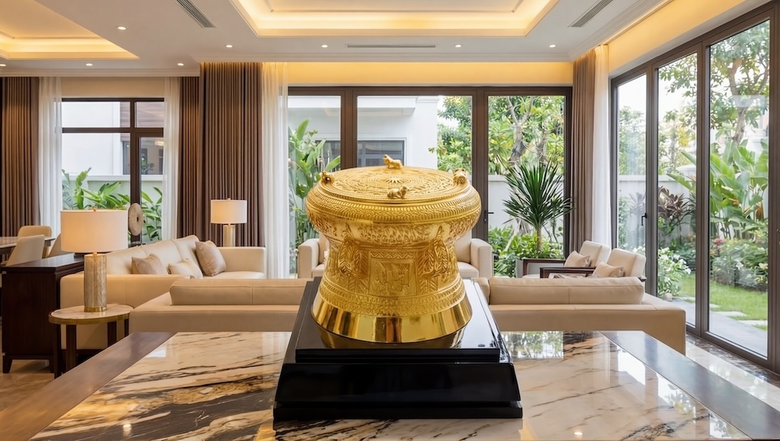 Trống đồng mạ vàng 24K