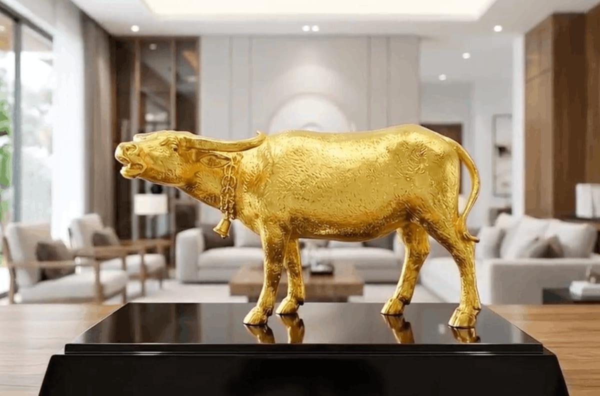 tượng trâu vàng vững bước, trâu kim ngưu vương mạ vàng
