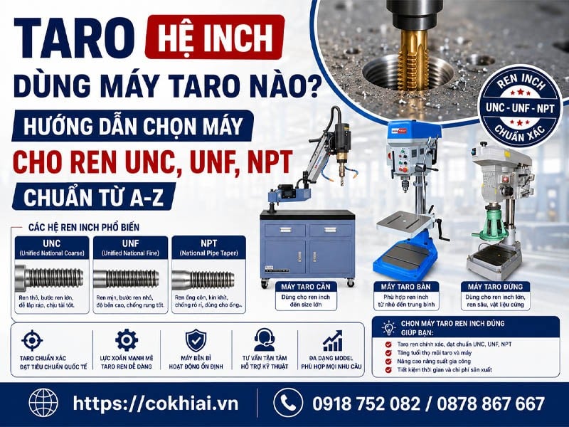 Taro Hệ Inch Dùng Máy Taro Nào? Hướng Dẫn Chọn Máy Cho Ren UNC, UNF, NPT Chuẩn Từ A-Z