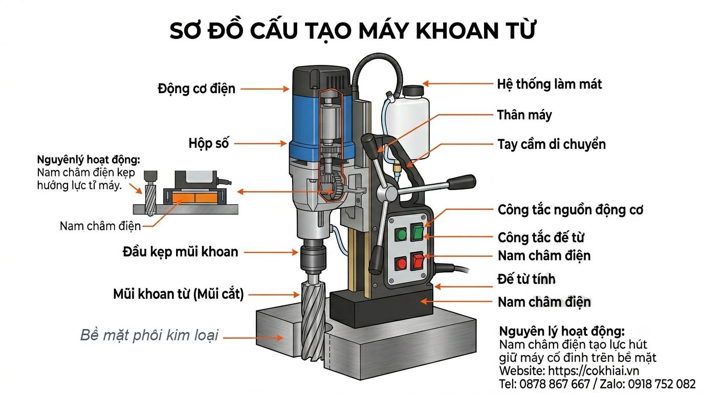 Cấu tạo máy khoan từ công nghiệp