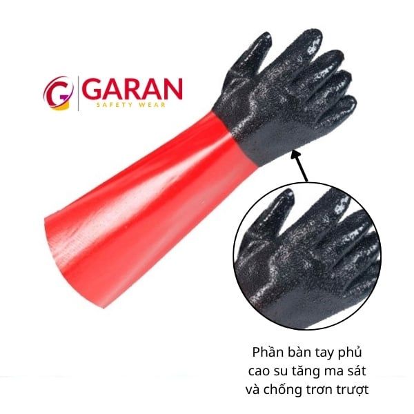Găng tay PVC phủ hạt cao su chống hóa chất chống dầu và axit