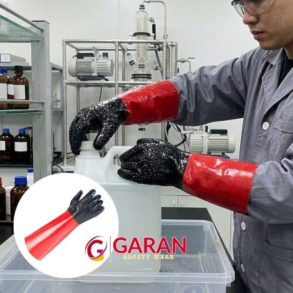Găng tay PVC phủ hạt cao su chống hóa chất chống dầu và axit