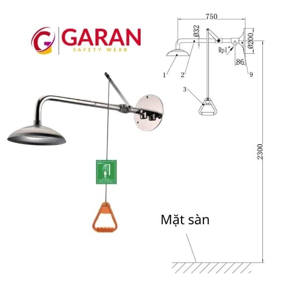 Vòi sen tắm khẩn cấp inox 304 gắn tường