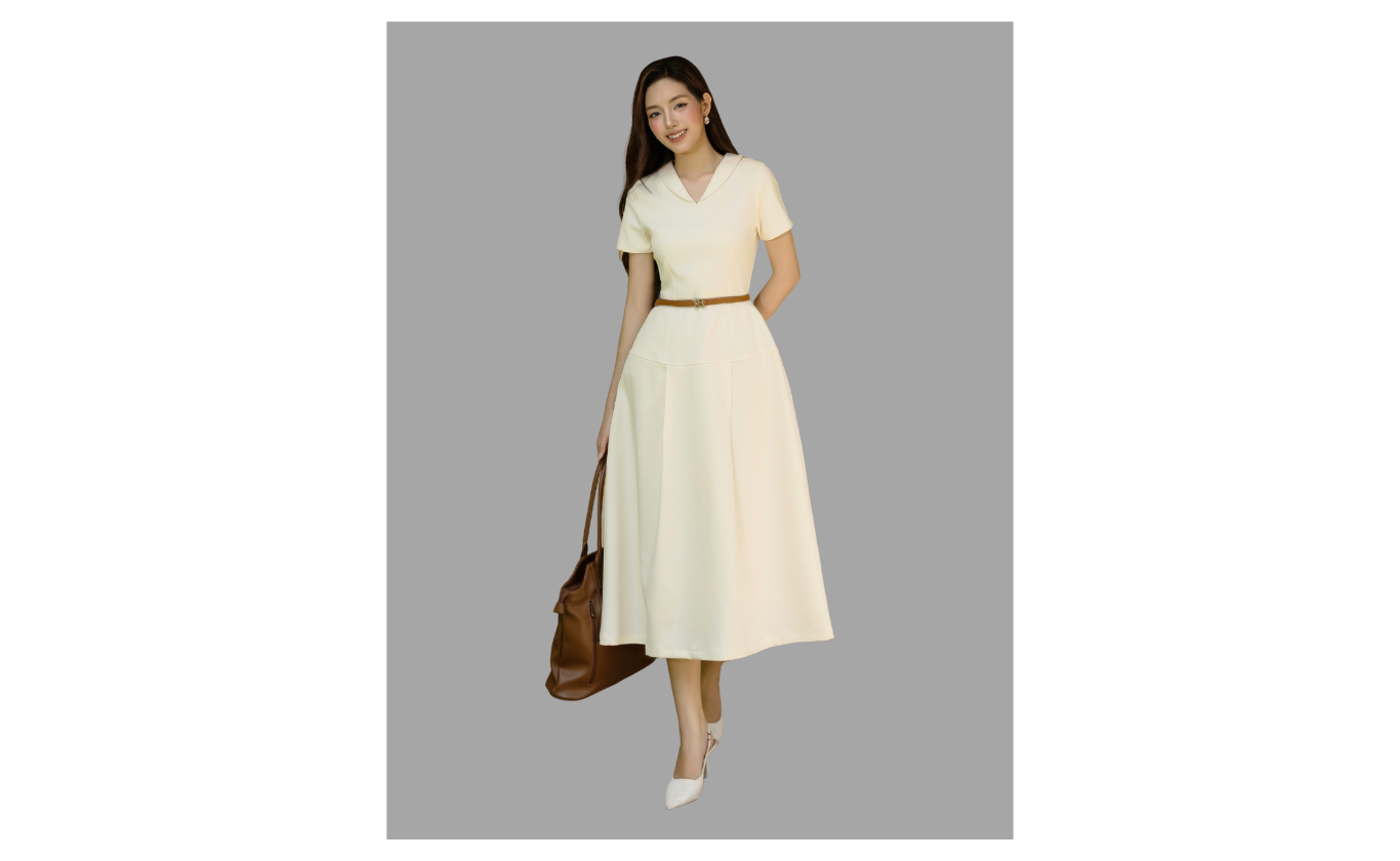 Đầm Công Sở Cotton Dài Xoè Cổ V - DAG22T