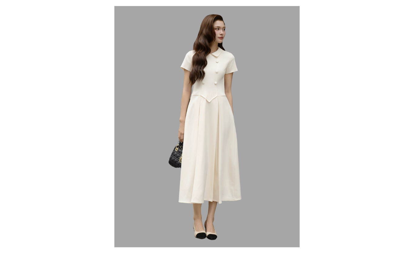 Đầm Xòe Tiệc Cotton Dài Cổ Sen - DAH22B