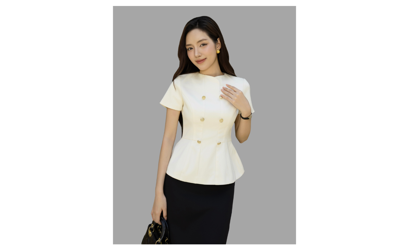 Áo Kiểu Công Sở Cotton Cổ Tròn - AAG25B