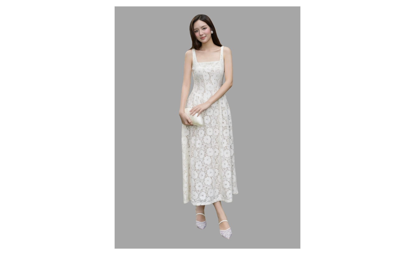 Đầm 2 Dây Tiệc Dài Ren Cotton - DAG02A