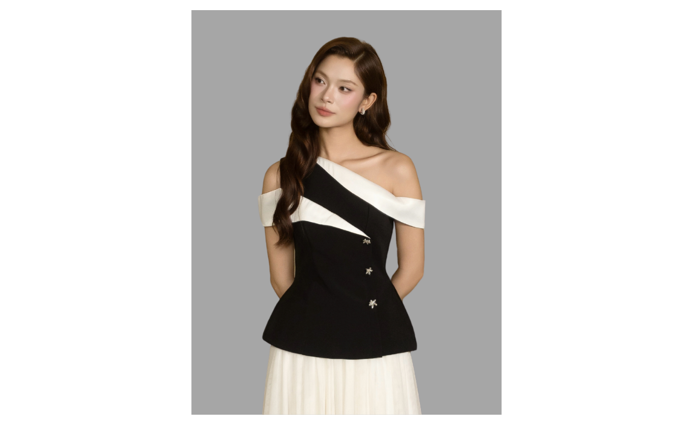 Áo Kiểu Tiệc Cotton Kèm Tag Đá - AAH06T