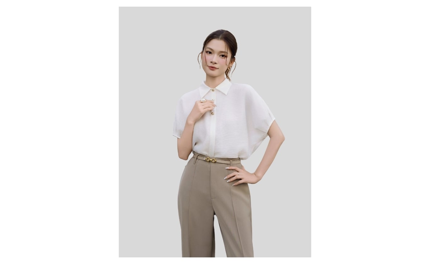 Áo kiểu công sở voan xếp ly tay AAA24T - Ảnh sản phẩm