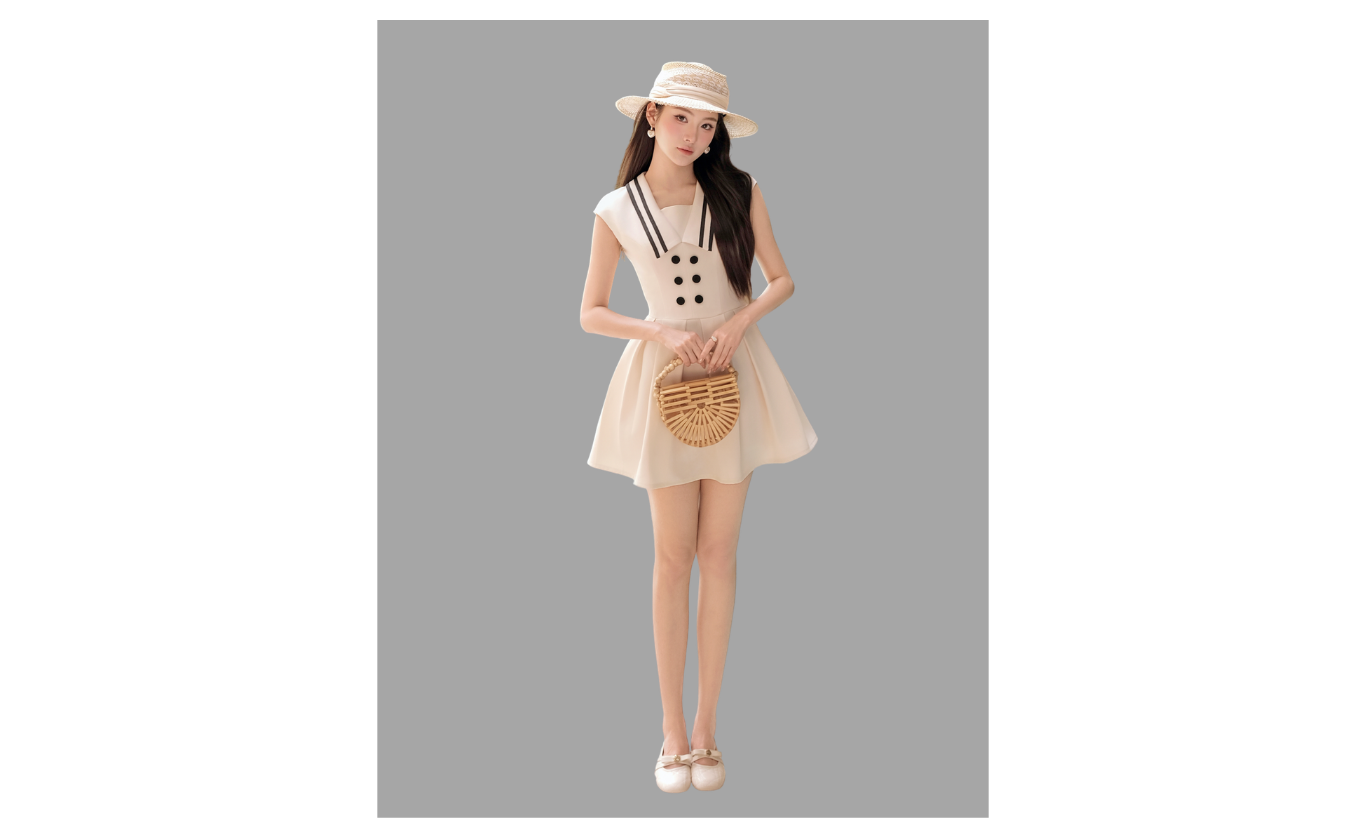 Đầm xòe dạo phố cotton ngắn cổ v DAE76B