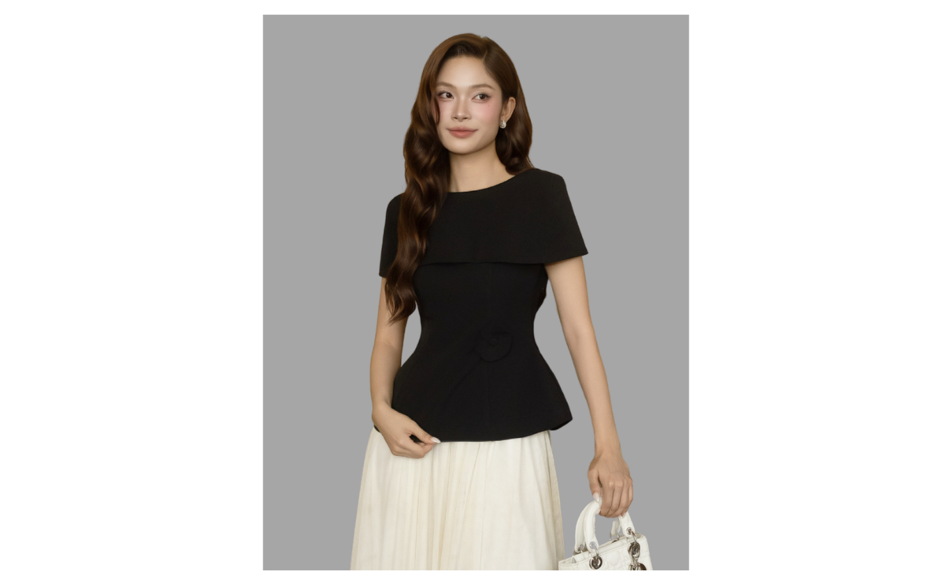 Áo Kiểu Tiệc Cotton Kèm Tag Hoa - AAH05A