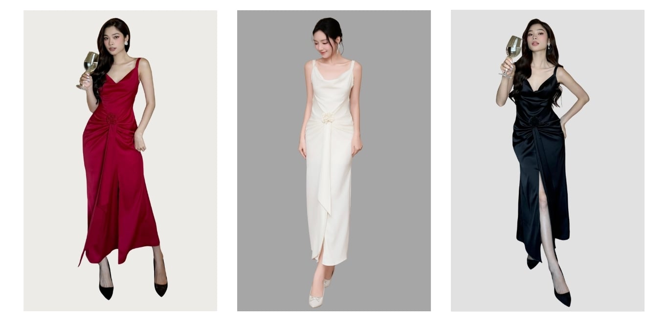 Đầm lụa đuôi cá cổ đổ kết hoa D3531 - Ảnh sản phẩm